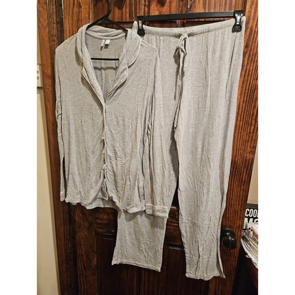 Nordstrom Womens Pajama Set 2 Piece Gray Long Sleeve Button Front Pants Small